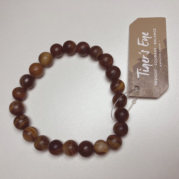 Matte Elastic Tiger's Eye Beaded Bracelet - Picture 1 of 5